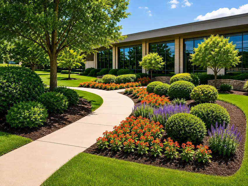 Lakeside community bed planted for summer color — HOA & Commercial Properties