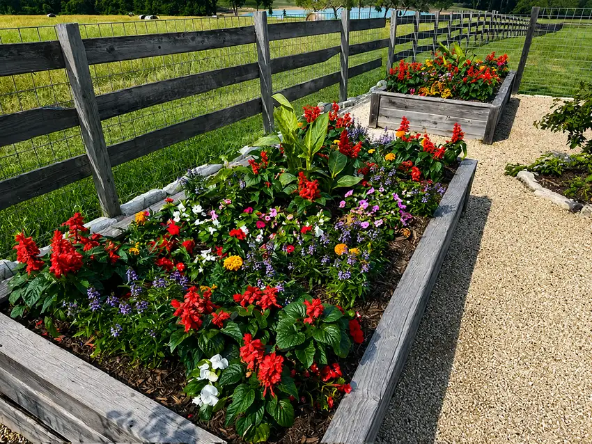 Raised timber beds planted with mixed annuals — Seasonal Color Enhancements